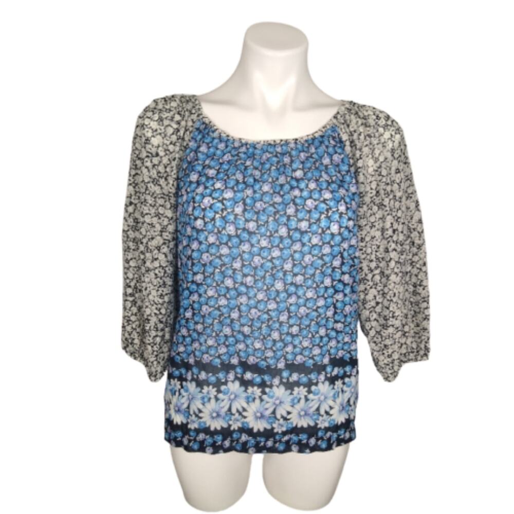 Anthropologie Edme & Esyllte Floral Silk Blend Peasant Top 2